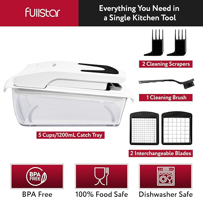 Fullstar Vegetable Chopper - Food Chopper - Onion Chopper - Vegetable Slicer & Spiralizer - Veggie Chopper with Container - Kitchen Gadgets - Home Essentials - Kitchen Accessories (2 in 1, White)