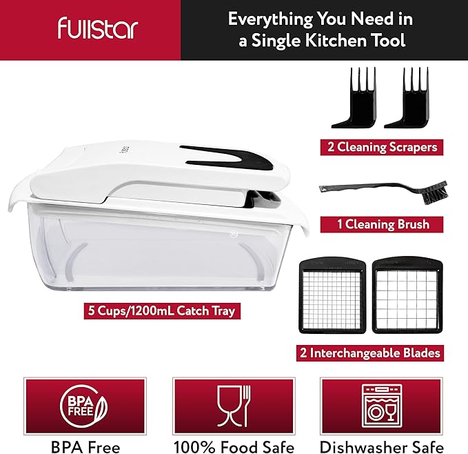 Fullstar Vegetable Chopper - Food Chopper - Onion Chopper - Vegetable Slicer & Spiralizer - Veggie Chopper with Container - Kitchen Gadgets - Home Essentials - Kitchen Accessories (2 in 1, White)