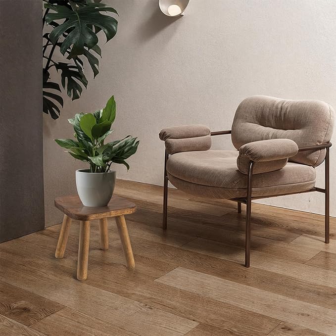 Solid Wood Step Stool, Milking Stool, Plant Stand, Round Foot Stool, Step Stool for Adults,Removable Portable Stool, Shoe Change Stool, Retro Colors(9.4 inches)