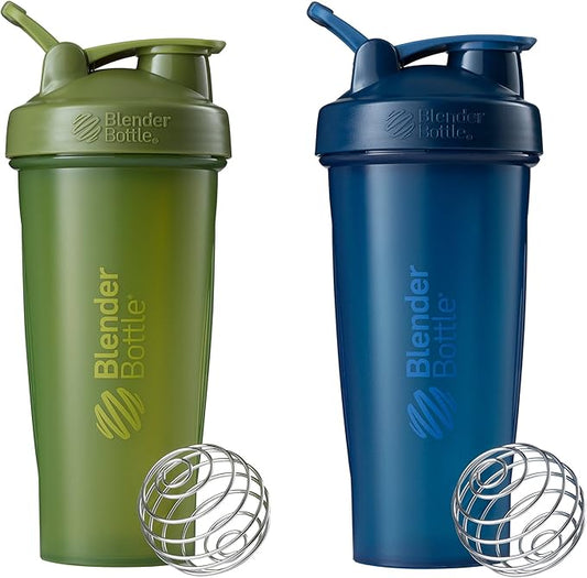 BlenderBottle 2-Pack 28-Ounce Classic Shaker Bottles for Protein Shakes and Pre Workout, Moss/Moss and Navy/Navy and All Pink and Coral