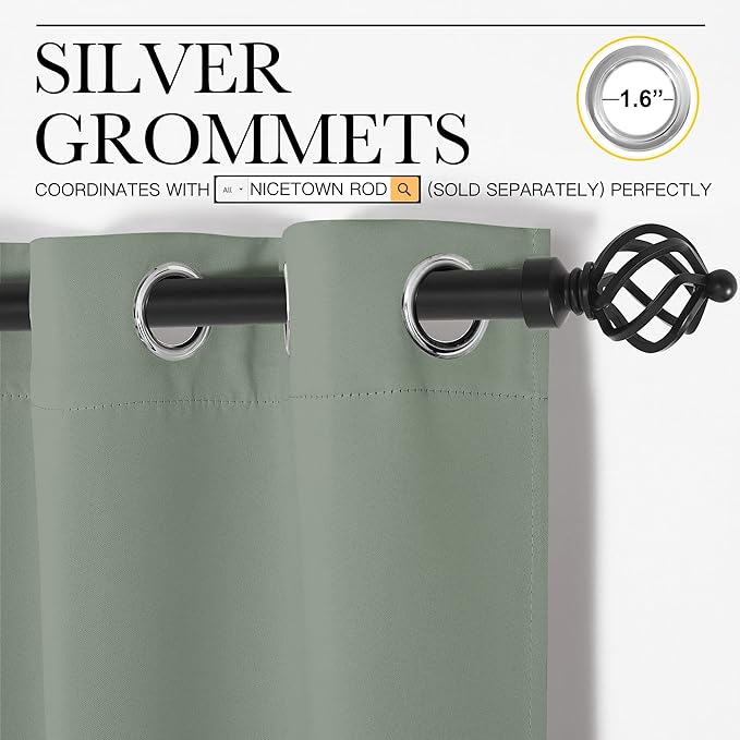 NICETOWN Bedroom Curtain Panels Blackout Draperies, Thermal Insulated Solid Grommet Blackout Curtains/Drapes (1 Pair, 29 by 45 inches, Greyish Green)