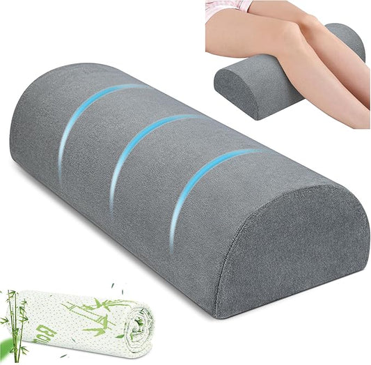 Large Knee Pillow for Side Sleepers Memory Foam Leg Pillows for Sleeping Yoga Bed Half Moon Bolster Pillow for Neck Pain Relief with 2 Pillowcases 23.6"x8.7"x5"(Grey+Green, Extended Size)