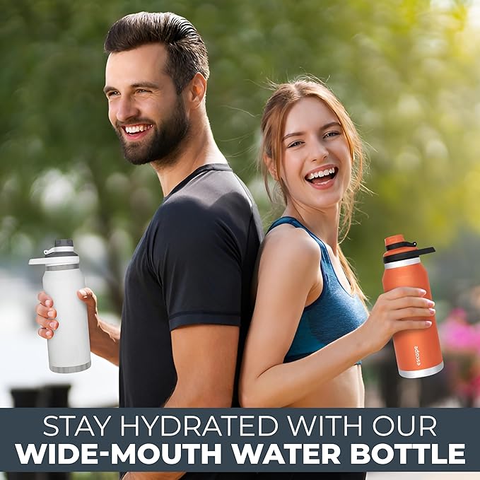 Escape 1 Liter Water Bottle Ideal for Gym Dishwasher Safe 34 oz Insulated Stainless Steel that Keeps Hot & Cold Wide Mouth WHITE