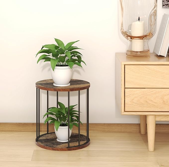HDANI Wooden Stool Set of 2 for Kids,Adults,300lbs Load Capacity Garden Round Wood Stool,Non-Slip Small Step Stool for Plant Stand,Kitchen,Bathroom and Bedroom,Brown