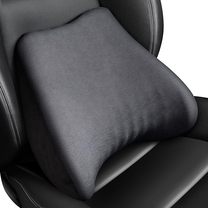 Soft Lumbar Support Pillow for Driving Seat 100% Memory Foam Lumbar Pillow for Lower Back Pain Relief, Lumbar Support Cushion for Car Seat, Office Chair Dark Grey