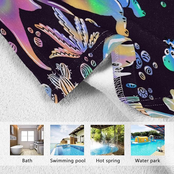 senya Kids Beach Towel, Rainbow Dinosaurs Hooded Bath Pool Beach Towel Wrap Cover-ups Beach Poncho for Boys Girls
