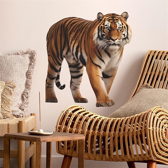 Lifelike Tiger Wall Decal 3D Animals Wall Sticker Safari Wall Decor for Nursery Kid'sroom School Classroom Livingroom Bedroom Bathroom Decoration (Lifelike Tiger 2)