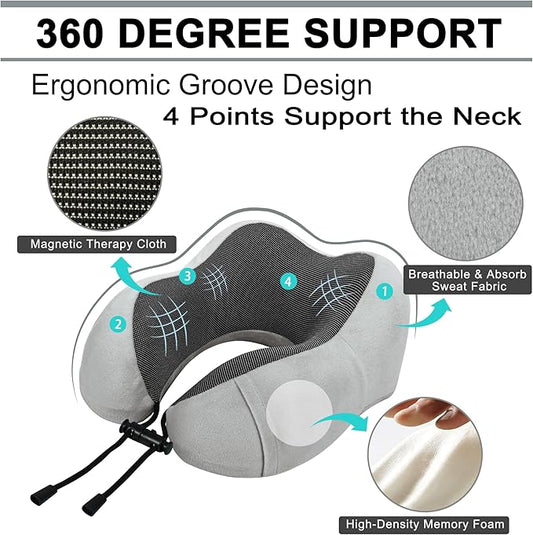 Travel Pillow and Blanket Set Neck Pillow Airplane Memory Foam for Traveling Compact with Bag Grey