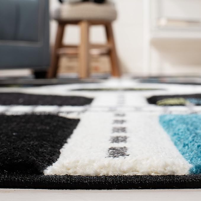 Safavieh Carousel Kids Collection 5'3" Square Black/Ivory CRK192Z Neighborhood Non-Shedding Nursery Playroom Area Rug
