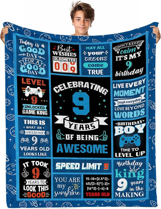 Gifts for 9 Year Old Boy, 9 Year Old Boy Gifts Kids Blanket 40x50in, Best Gifts for 9 Year Old Boys Warm Flannel Throw Blankets Birthday Gifts for 9 Year Old Boy