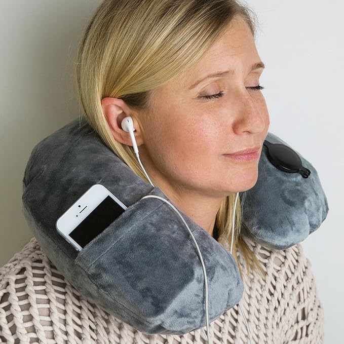 Travelon Deluxe Pillow, Gray, INFLATED 15 x 5 x 4 DEFLATED 17.25 x 5.25