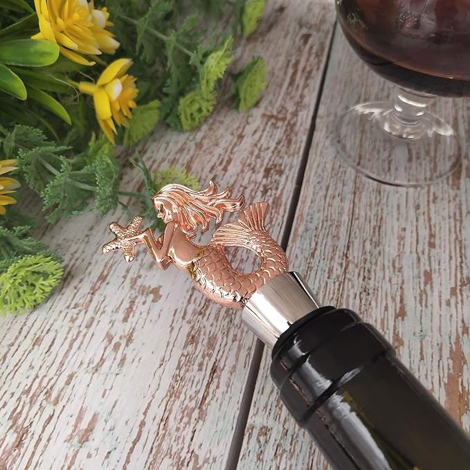 Mermaid Wine Bottle Stopper, Reusable Zinc-Alloy Storage wine Stoppers ,Beautiful Home Decoration wine Gift for Women -Mermaid Gifts Hostess