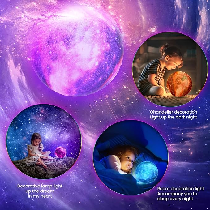 Moon Lamp Galaxy Lamp 7 Inch 16 Colors LED Night Light 3D Printing Moon Light Wooden Stand & Remote Control Touch Tap Controller for Girls Boys Kids Women Birthday