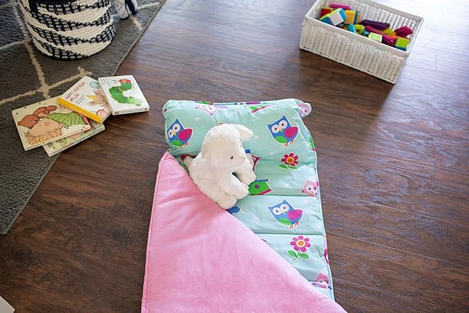 Wildkin Original Nap Mat with Reusable Pillow for Boys & Girls, Ideal for Sleepovers, Equipped with Hook & Loop Fastener, Made from Cotton Blend Materials - Nap Mat for Kids