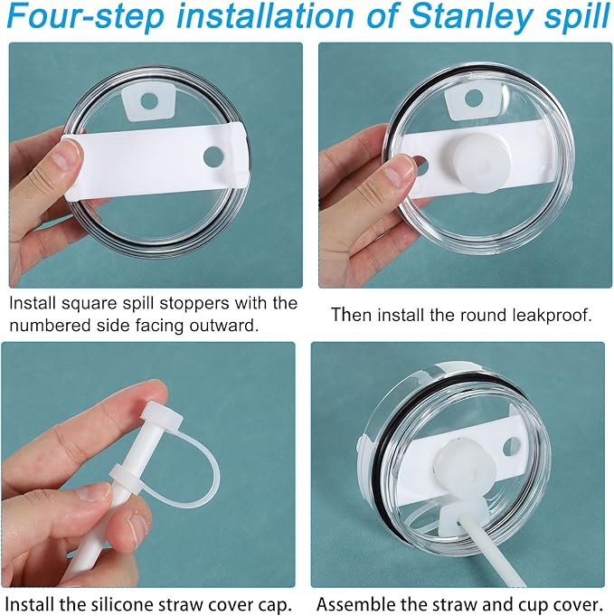 PATIKIL Silicone Spill Stopper for Straw Cup 2.0 40oz/ 30oz, Set of 6 Tumbler Accessories Including 2 Straw Cover Cap, 2 Square Spill Stopper and 2 Round Leak Stopper, Clear/Black