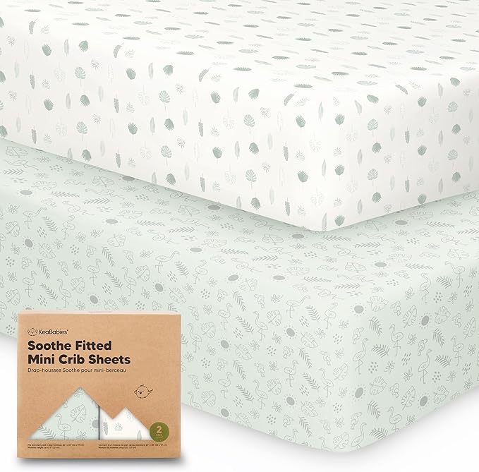 2-Pack Mini Crib Sheets Fitted, Pack and Play Sheets - Organic Cotton Pack N Play Sheets for Pack and Play Mattress, Playard Baby Crib Sheets, Jersey Crib Sheets Neutral for Boys,Girls (Tropic Oasis)