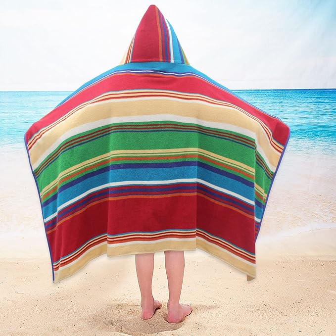 Hooded Bath Towel Wrap - 100% Cotton Terry Large Oversized Hooded Kids Towel - Toddler Shower Pool Beach Towel - Super Soft Plush Absorbent Quick Dry Easy Care Gift -30x60- Stripes Multi