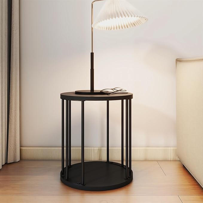 HDANI Small Round Wooden Step Stool for Kids Adults, 300lbs Load Capacity Garden Stool, Non-Slip Small Stool for Plant Stand, Kitchen, Bathroom and Bedroom, Black