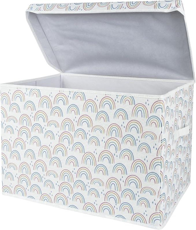 Sammy & Lou Painted Rainbow Felt Toy Box; Pink, Yellow, Teal, Blue, White; Collapsible; Two Handles; Hinged Lid; 22 in x 14.5 in x 15 in (Pack of 2)