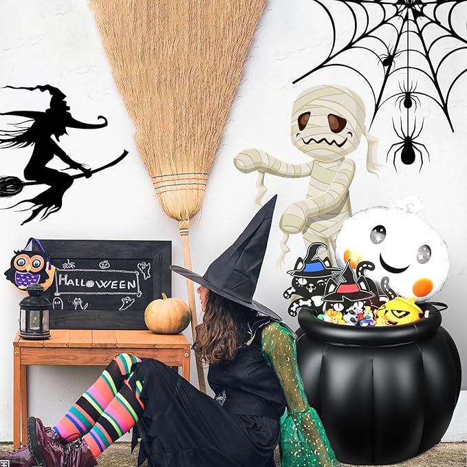 Halloween Inflatable Cooler, 22x18 Inch Witch Cauldron Kettle Large Halloween Cooler for Drinks Inflatable Ice Bucket for Halloween Parties Travel