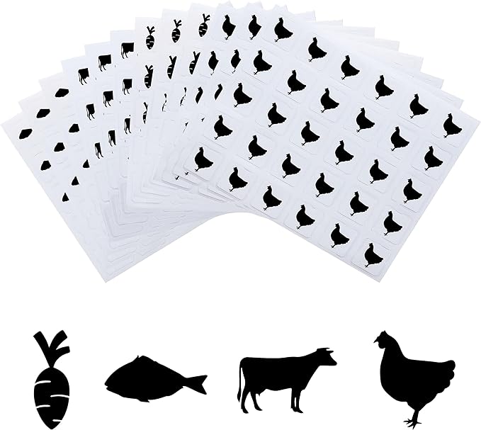OLYCRAFT 1200pcs 4 Styles Black Meal Stickers 1 Inch Food Choice Sticker Beef/Chicken/Fish/Carrot Wedding Meal Indicator Stickers Kitchen Stickers for Place Card Wedding Party Supplies