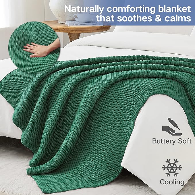 Knitted Weighted Blanket(Green 50"x60" 10lbs),Home Décor Cooling Throw Blanket for Hot Sleepers,Hand Made Chunky Knit Heavy Blanket or Adults Use on Twin Size Bed