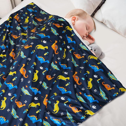 Minky Baby Throw Blanket for Boys, 50x60 Inches Soft Lightweight Micro Fleece Blanket with Double Layer, Dotted Backing, Breathable Receiving Blanket for Newborns, Dinosaur