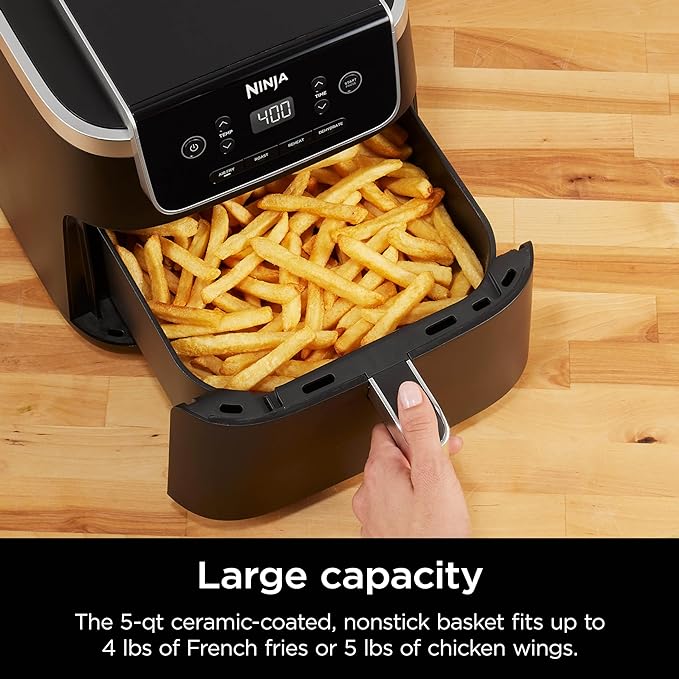 Ninja Air Fryer Pro 4-in-1 with 5 QT Capacity, Air Fry, Roast, Reheat, Dehydrate, Air Crisp Technology with 400F for hot, crispy results in just minutes, Nonstick Basket & Crisper Plate, Grey, AF141
