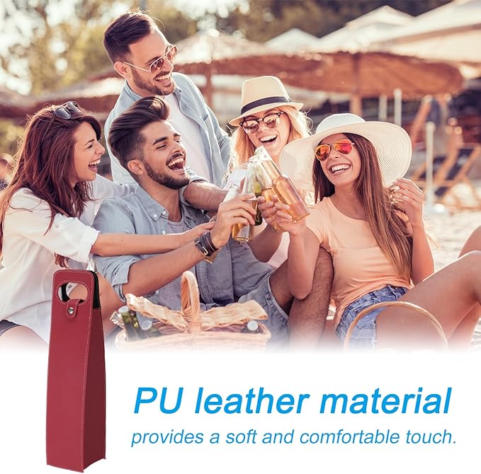 PATIKIL Wine Gift Bag, Wine Bag Reusable Leather Wine Tote Carrier for Wine Bottles Portable Champagne Gift Bags for Picnic Party Wedding, Red