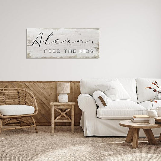 Stupell Industries Alexa Feed The Kids Funny Kitchen Family Sign, Designed by Daphne Polselli Wall Art, 20 x 48, Canvas