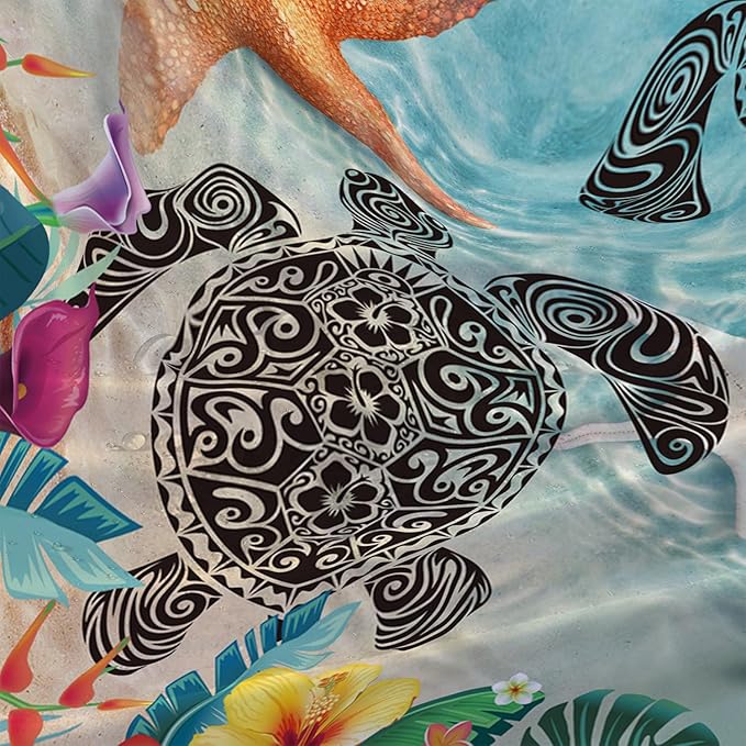 AILONEN Sea Turtle Shower Curtain,Sea Turtle with Starfish Bath Curtain Cloth Fabric Bathroom 36" W*72" H Inch,12 Pack Hooks for Kids,Ocean Themed Bathroom Curtain