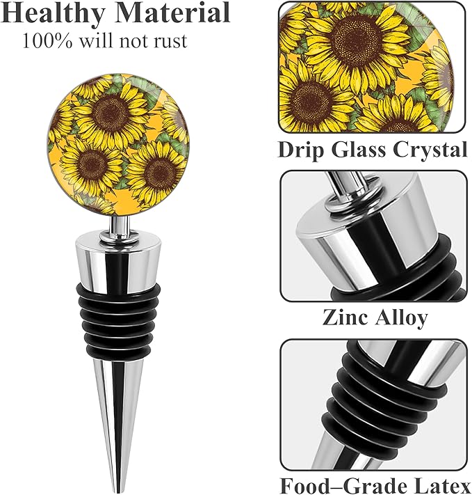 LIZIMANDU Wine Bottle Stoppers,Stainless Steel Wine Stoppers For Gifts, Bar, Holiday Party, Wedding(2-Sunflower)