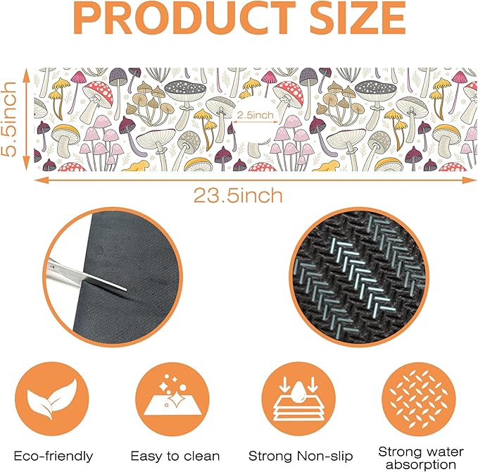 Kitchen Sink Splash Guard Faucet Mat Colorful Mushrooms Sink Splash Guard Behind Faucet,1 PC Soft Diatom Mud Non-Slip Mat-for Kitchen,Sink Mat,Dish Drying Mat,Bathroom Faucet Mat 23.5"X5.5"