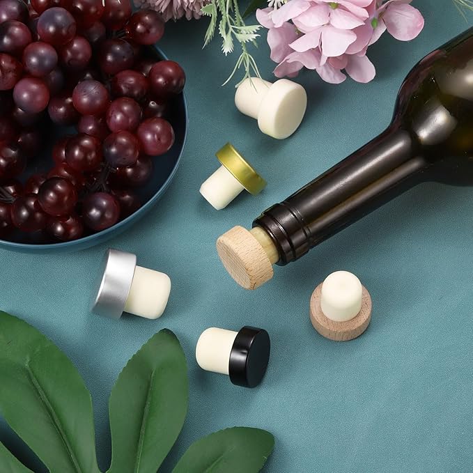 uxcell 16Pcs T-shaped Stoppers, 0.75inch Dia Cork Wine Stopper Reusable Wine Bottle Rubber Corks Sealing Plug for Wine Beer Beverage Bottle Crafts, Wood Color