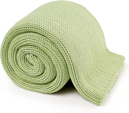 Knitted Weighted Blanket(Light Green 50"x60" 10lbs),Home Décor Cooling Throw Blanket for Hot Sleepers,Hand Made Chunky Knit Heavy Blanket or Adults Use on Twin Size Bed