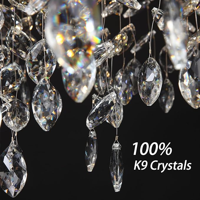 Modern Crystal Chandelier for Dining Room,Silver Tree Branch Chandeliers,Round Luxury Raindrop High Ceiling Chandelier Fixture Hanging Pendant Light Fixtures - 30 inch, 5 Year Warranty