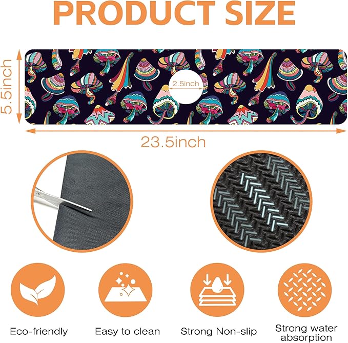 Kitchen Faucet Mat Magic Mushrooms Kitchen Sink Splash Guard Faucet Mat,1 PC Splash Guard Behind Faucet Drip Catcher for Kitchen,Sink Mat,Dish Drying Mat,Bathroom Faucet Mat 23.5""X5.5""