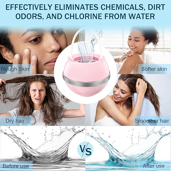 Bath Ball Filter,Bathtub Water Filter For Tub Faucet, Removes Contaminants For Softer, Smoother Skin, BPA Free (Rose Pink)