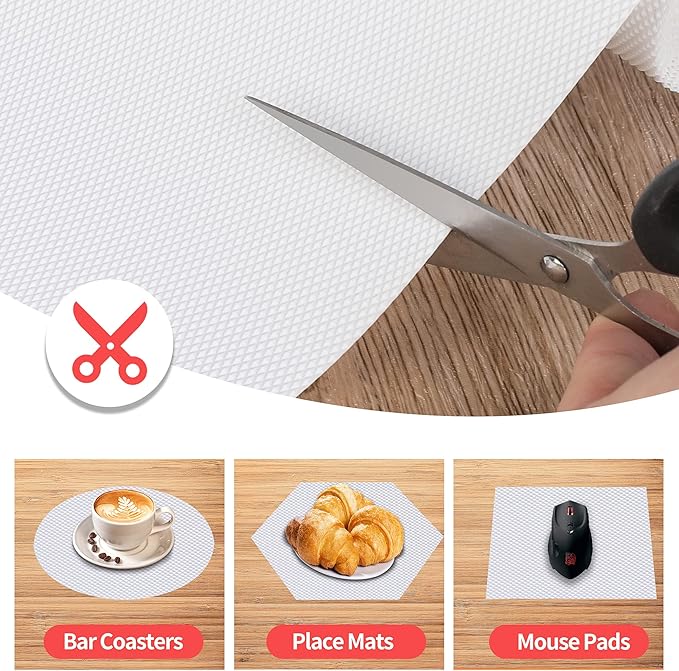 Kitchen Shelf Liner Drawer Liners, Non-Adhesive Refrigerator Liners Waterproof Fridge Mats with Strong Durable Kitchen Cabinets Mat for Drawers, Shelves, Pantry White