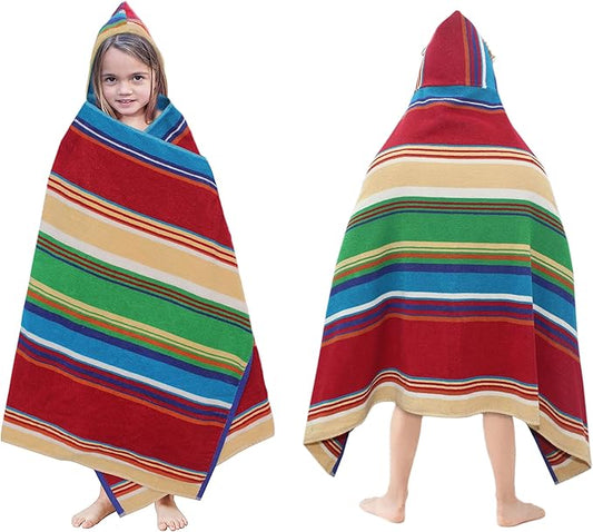 Hooded Bath Towel Wrap - 100% Cotton Terry Large Oversized Hooded Kids Towel - Toddler Shower Pool Beach Towel - Super Soft Plush Absorbent Quick Dry Easy Care Gift -30x60- Stripes Multi