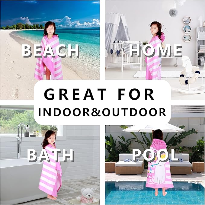 Kids Hooded Beach Bath Towel, Baby Surf Poncho Toddlers Soft Real Cotton Wrap Hooded Towels for Kids Boy Girl