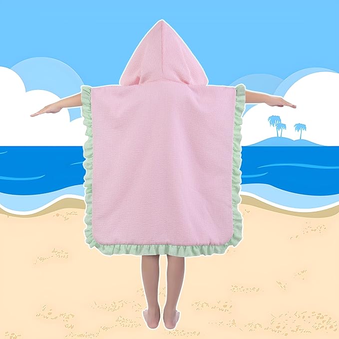 Hooded Towels for Kids,Toddler Bath Towel Swim Cover Up for Ages 3-10 Girls Boys Pool Towels Soft Thick 30"x30" Microfiber Poncho Towel(Pink)