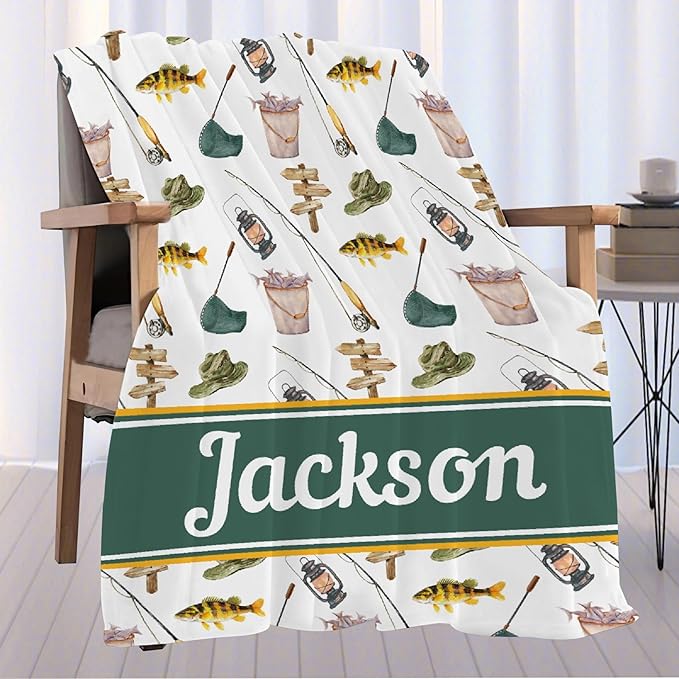 Custom Fishing Blankets and Throws,Fishing Gifts, Gifts for Fisherman,Custom Fish Blankets Fishing Gift for Man, Fish Hunter Gifts Throw Blanket, Fathers Day Fishing Gifts for Men,Family Size-90"x120"