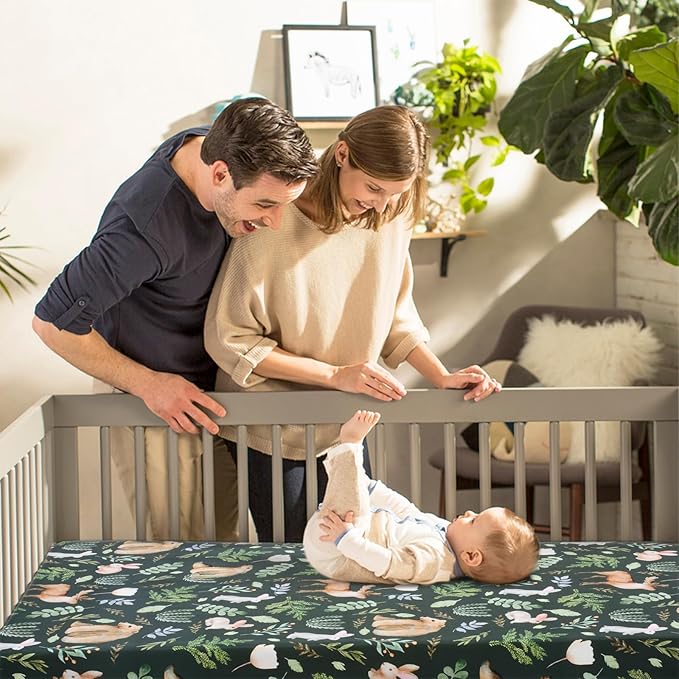 JISEN Fitted Crib Sheets 1 Piece Soft Breathable Baby Crib Sheets for Standard Crib and Toddler Mattress Baby Bed Sheets for Crib for Baby Boys Girls Neutral 28x52 Inch Bear