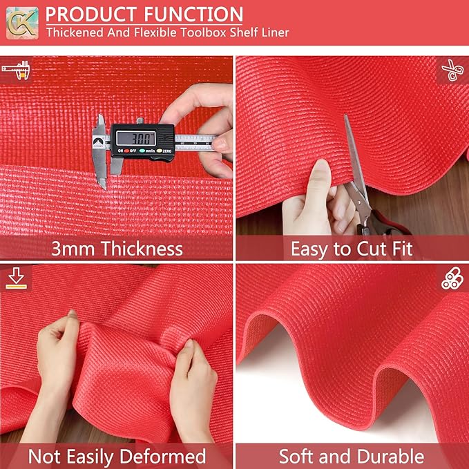Foam Toolbox Liner Shelf Liner, Thickened Durable Pad Tool Box Mat for Protecting Your Tools, Work Surfaces, Garage, Chest -Red 3mm Thickness, 20 inch*24 ft