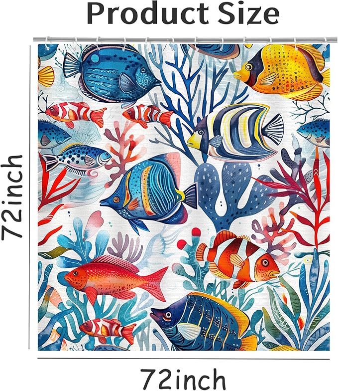 Fish Shower Curtain for Bathroom Tropical Fishes Shower Curtains Home Bathroom Bathtubs Ocean Underwater World Tropical Fish Decor Polyester Shower Curtain Waterproof Washable 12 Hooks 72"x72"