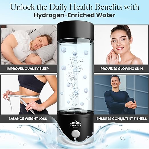 Portable Hydrogen Water Bottle, Hydrogen Generator 420 ML, SPEM Technology, 2000+ PPB, Purification Membrane, Improve Water in 3 Minutes, 2 in 1 Hydrogen Water and Mineral Water Electrolysis