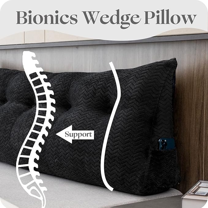 Large Bolster Triangular Headboard Wedge Backrest Positioning Support Bed Rest Reading Pillows Headboard Wedge Pillows for Day Bed Bunk Bed with Removable Cover,Full (54x8x20 Inches)