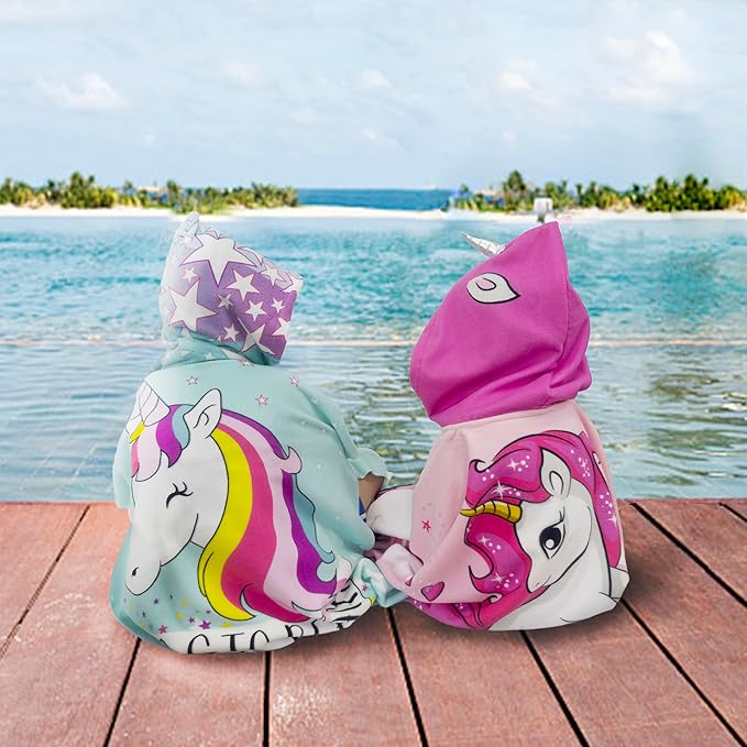 Hooded Kids Beach Towels - Toddler Bath Towel Girls Boys Swim Cover-ups for Ages 1 to 6 Kids Pool Towels Quick Dry Lightweight Soft Microfiber Poncho Towel 24x23 (Unicorn Aqua)