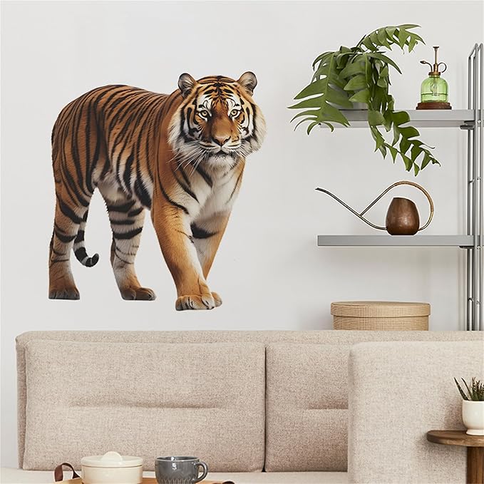 Lifelike Tiger Wall Decal 3D Animals Wall Sticker Safari Wall Decor for Nursery Kid'sroom School Classroom Livingroom Bedroom Bathroom Decoration (Lifelike Tiger 2)